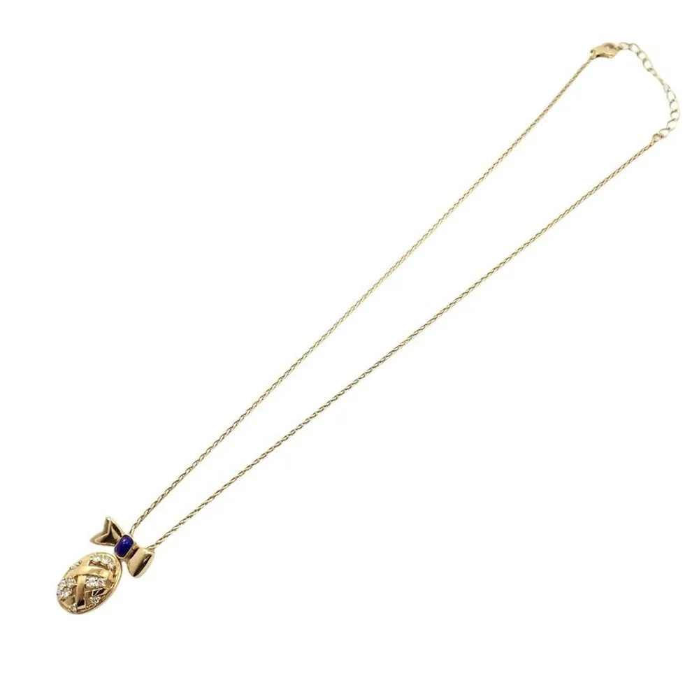 Authentic! Christian Dior 18k Yellow Gold Lapis Diamond Egg Pendant Necklace​ - Picture 10 of 10